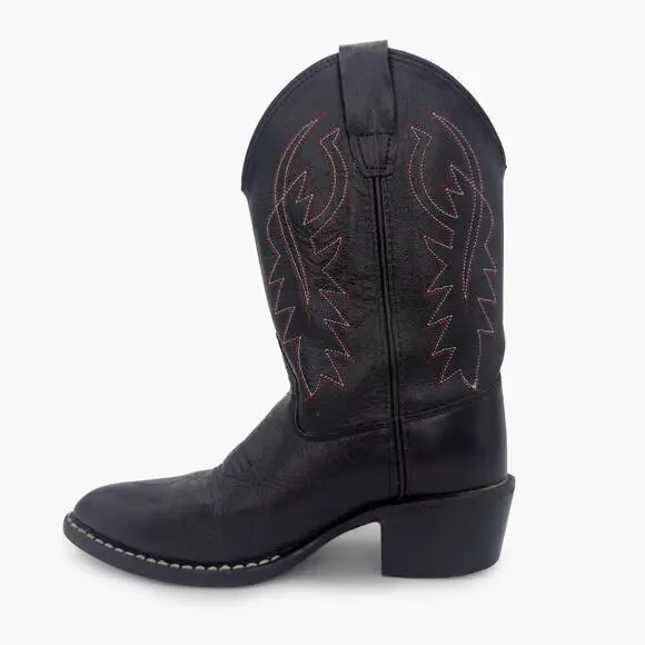 OLD WEST Jama 8110 Unisex Kids J Toe Leather Cowboy Boots (Black | Size 13/1) - Picture 4 of 8